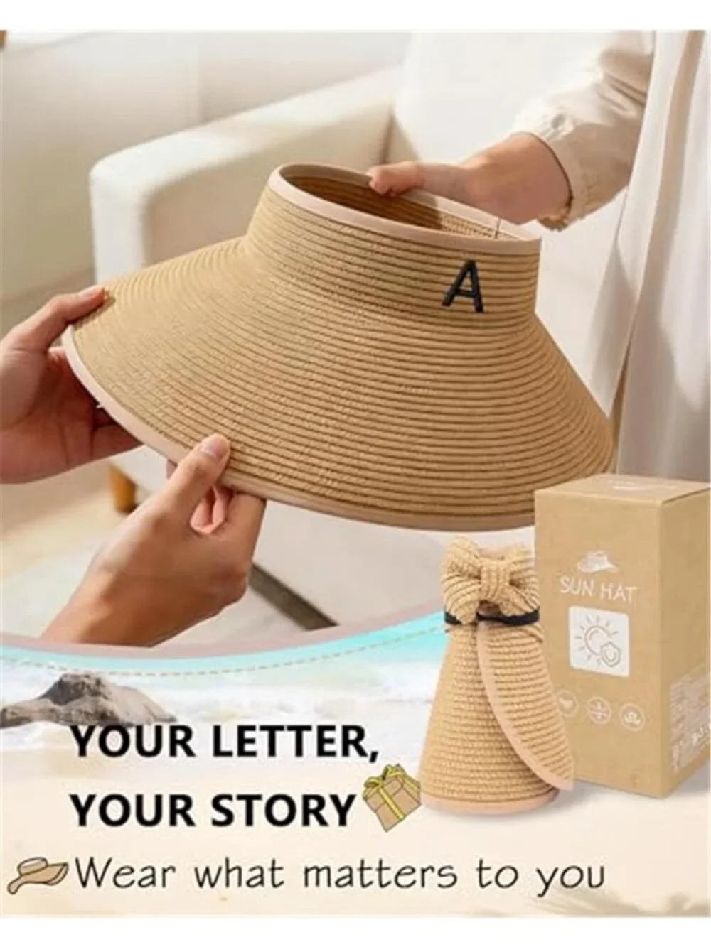 Beach Straw Sun Hat for Women Wide Brim UV Protection Visors Hat with Ponytail